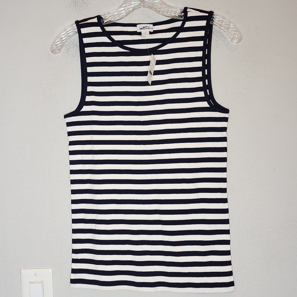 NWT J. Crew Navy White Striped shell tank top size small cotton
